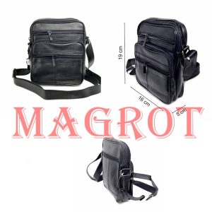 Borseta barbateasca de umar,din piele naturala, neagra, 19/16 cm, Magrot