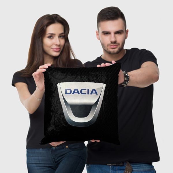 Perna personalizata cu sigla Dacia, Fata de perna si burduf detasabil 45 x 45, bumbac Magrot 20315 negru
