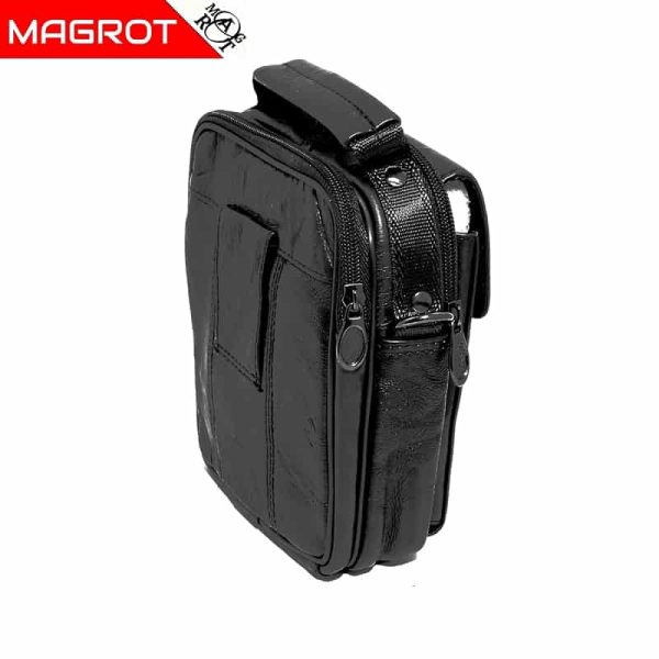 Borseta din piele naturala Negru, cu suport telefon, pentru mana, umar sau curea, Magrot 5006