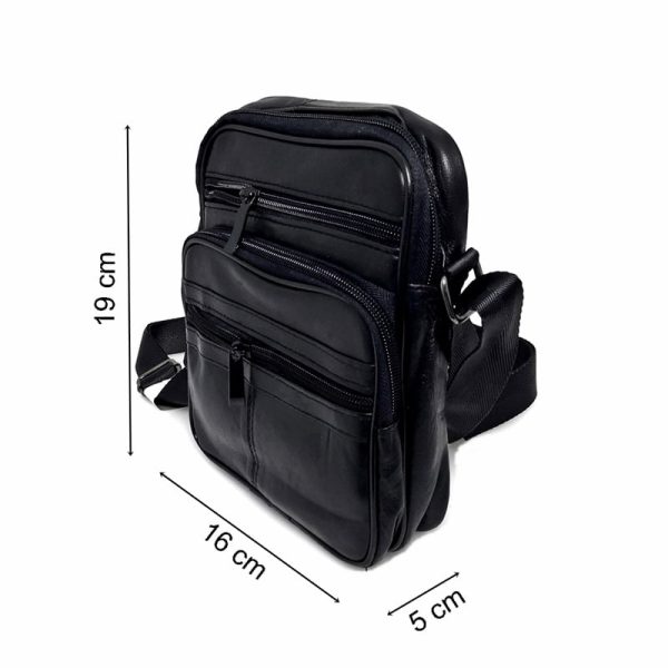 Borseta barbateasca de umar,din piele naturala, neagra, 19/16 cm, Magrot 215