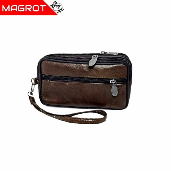 Borseta mica de mana si curea din piele naturala, maro brun, Magrot 6809