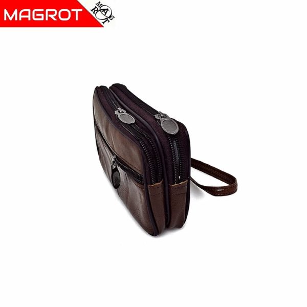 Borseta mica de mana si curea din piele naturala, maro brun, Magrot 6809