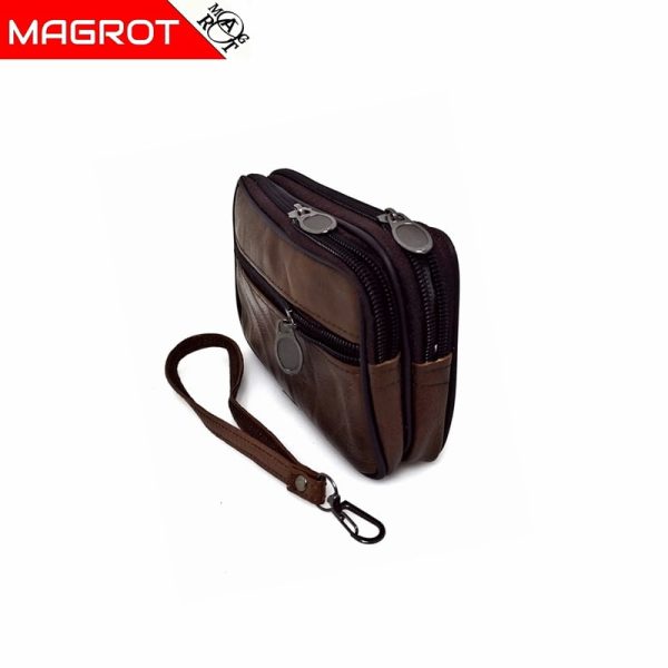 Borseta mica de mana si curea din piele naturala, maro brun, Magrot 6809