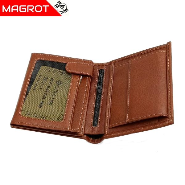 Portofel din piele naturala maro ocru, Gold Life, original Magrot fara capsa Gold Life 970