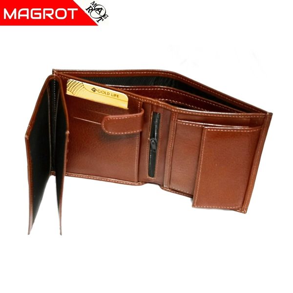 Portofel din piele naturala maro ocru, Gold Life, original Magrot fara capsa Gold Life 970