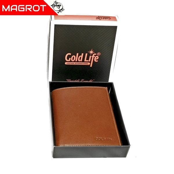 Portofel din piele naturala maro ocru, Gold Life, original Magrot fara capsa Gold Life 970