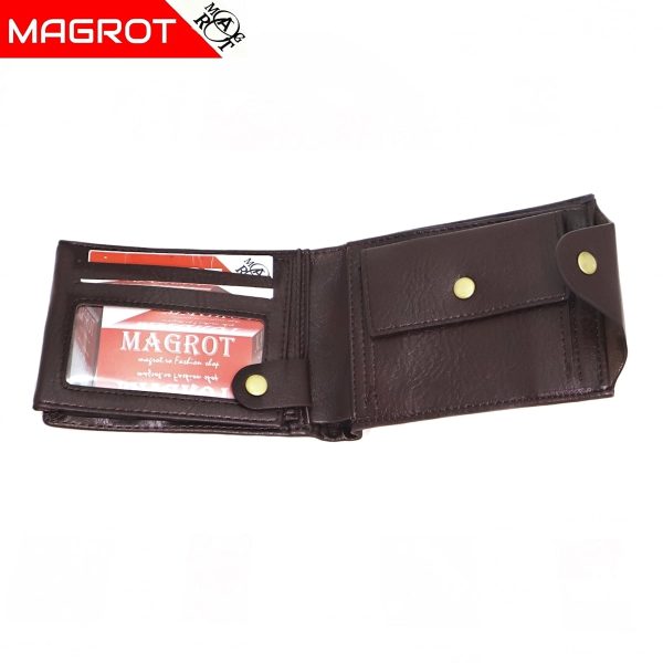 Portofel barbatesc, din piele, maro, inchidere cu capsa Magrot Shidai 853