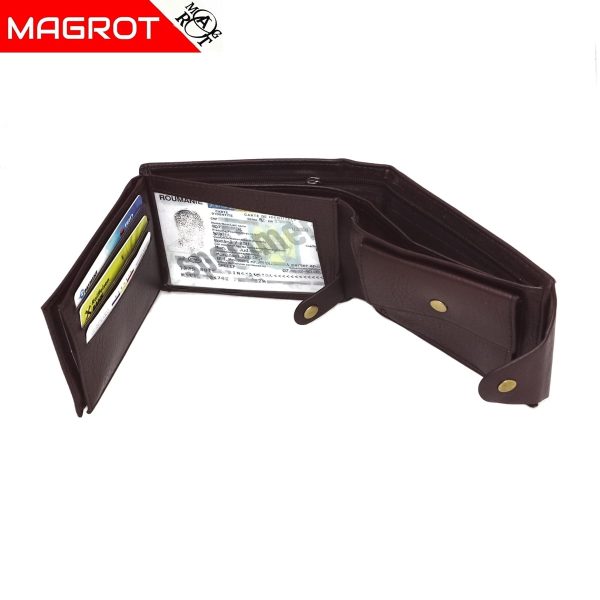 Portofel barbatesc, din piele, maro, inchidere cu capsa Magrot Shidai 853