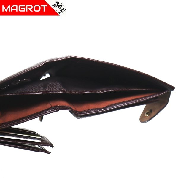 Portofel barbatesc, din piele, maro, inchidere cu capsa Magrot Shidai 853