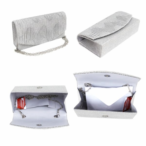 Geanta plic pentru ocazii si petreceri, argintiu, sclipici, 20x10 cm, Magrot 20301