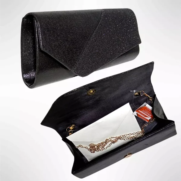 Geanta plic seara pentru ocazii si petreceri, negru sidefat, 26 x 12 cm, Magrot 24007 Megastyle