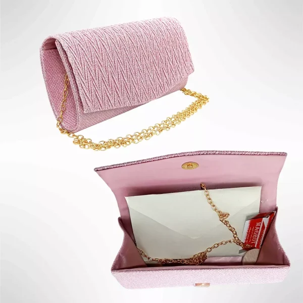 Geanta plic seara pentru ocazii si petreceri, roz, sclipici, mic, 20 x 10 cm, Magrot 24015 Megastyle