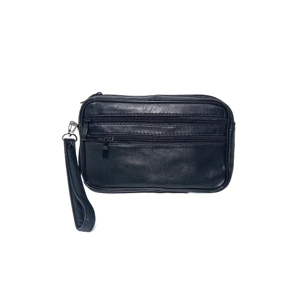 Borseta barbateasca de mana, neagra, din piele naturala, un compartiment principal 14 x 22, Magrot 24034 (1) Megastyle