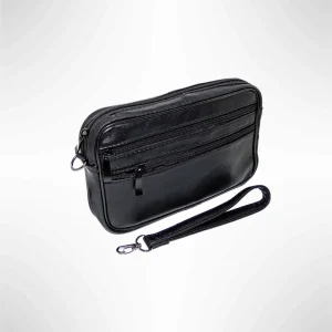 Borseta barbateasca de mana, neagra, din piele naturala, un compartiment principal 14 x 22, Magrot 24034 (1) Megastyle