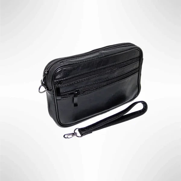 Borseta barbateasca de mana, neagra, din piele naturala, un compartiment principal 14 x 22, Magrot 24034 (1) Megastyle