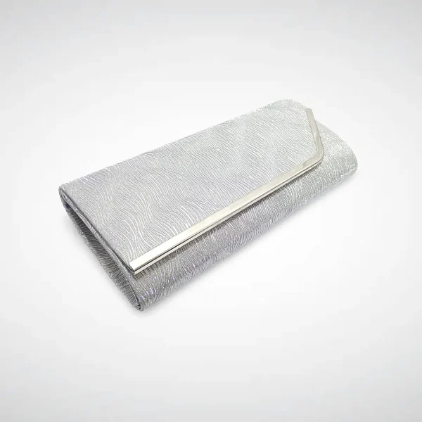 Geanta dama tip plic de seara, ocazii si petreceri, Argintiu relief, 26 x 12 cm, Magrot 25020