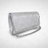 Geanta dama tip plic de seara, ocazii si petreceri, Argintiu relief, 26 x 12 cm, Magrot 25020