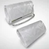 Geanta dama tip plic de seara, ocazii si petreceri, Argintiu relief, 26 x 12 cm, Magrot 25020