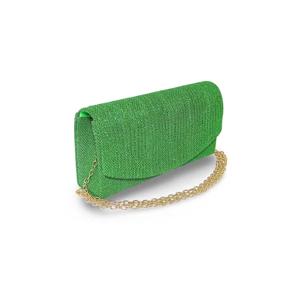 Geanta plic pentru ocazii si petreceri, Verde, sclipici, 20x10 cm, Magrot 25018
