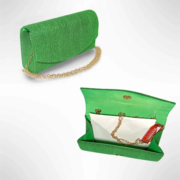 Geanta plic pentru ocazii si petreceri, Verde, sclipici, 20x10 cm, Magrot 25018