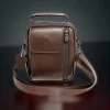 Borseta din piele naturala maro, cu suport telefon, pentru mana, umar sau curea, Magrot 5006