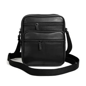 Borseta barbateasca de umar,neagra, din piele naturala 19/16 cm, Magrot 25059