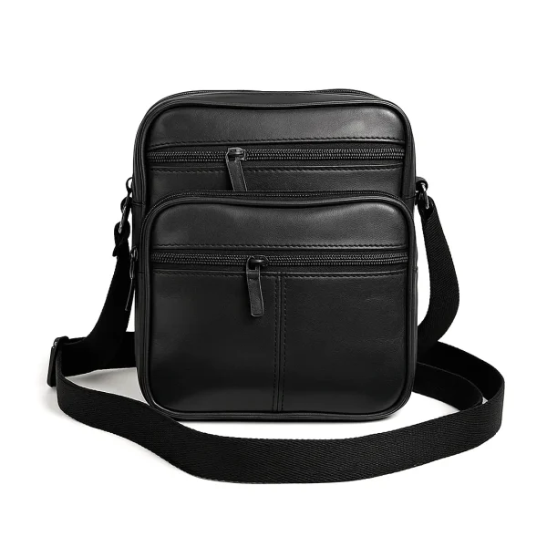 Borseta barbateasca de umar,neagra, din piele naturala 19/16 cm, Magrot 25059