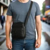 Borseta barbateasca de umar,neagra, din piele naturala 19/16 cm, Magrot 25059