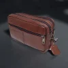 Borseta barbateasca de mana, maro deschis, din piele naturala,14 x 22, magrot 25064